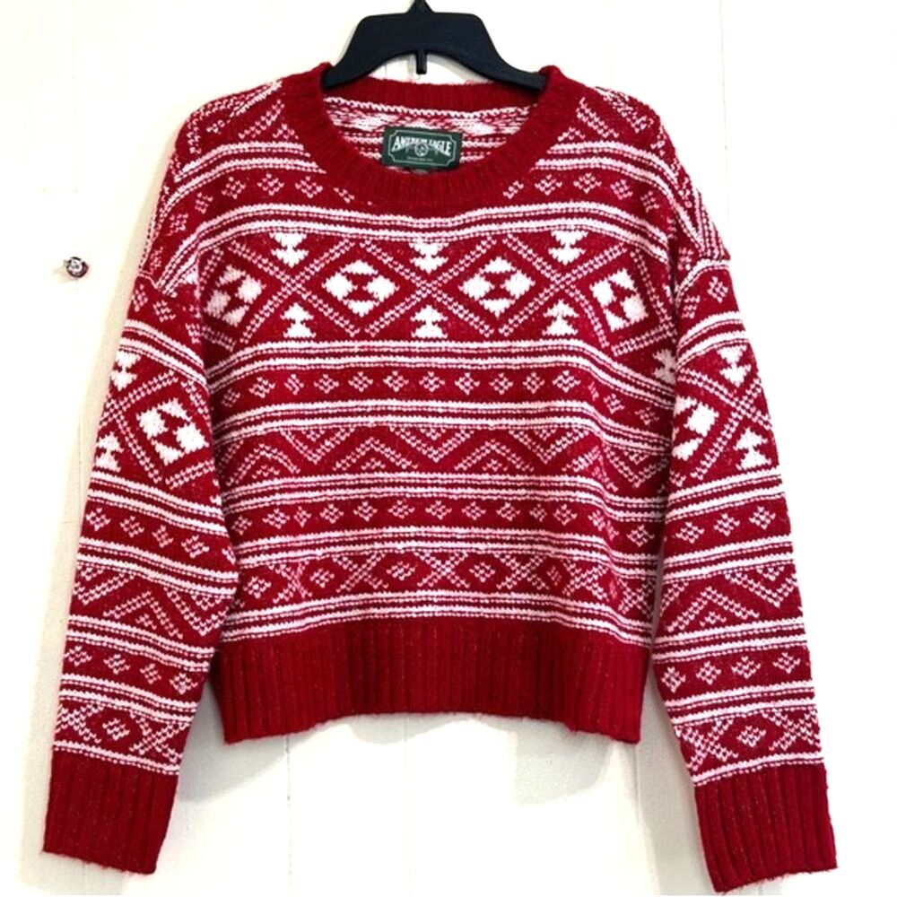 American Eagle Outfitters Pullover Sweater Size S Red White Crew Knit Sweater